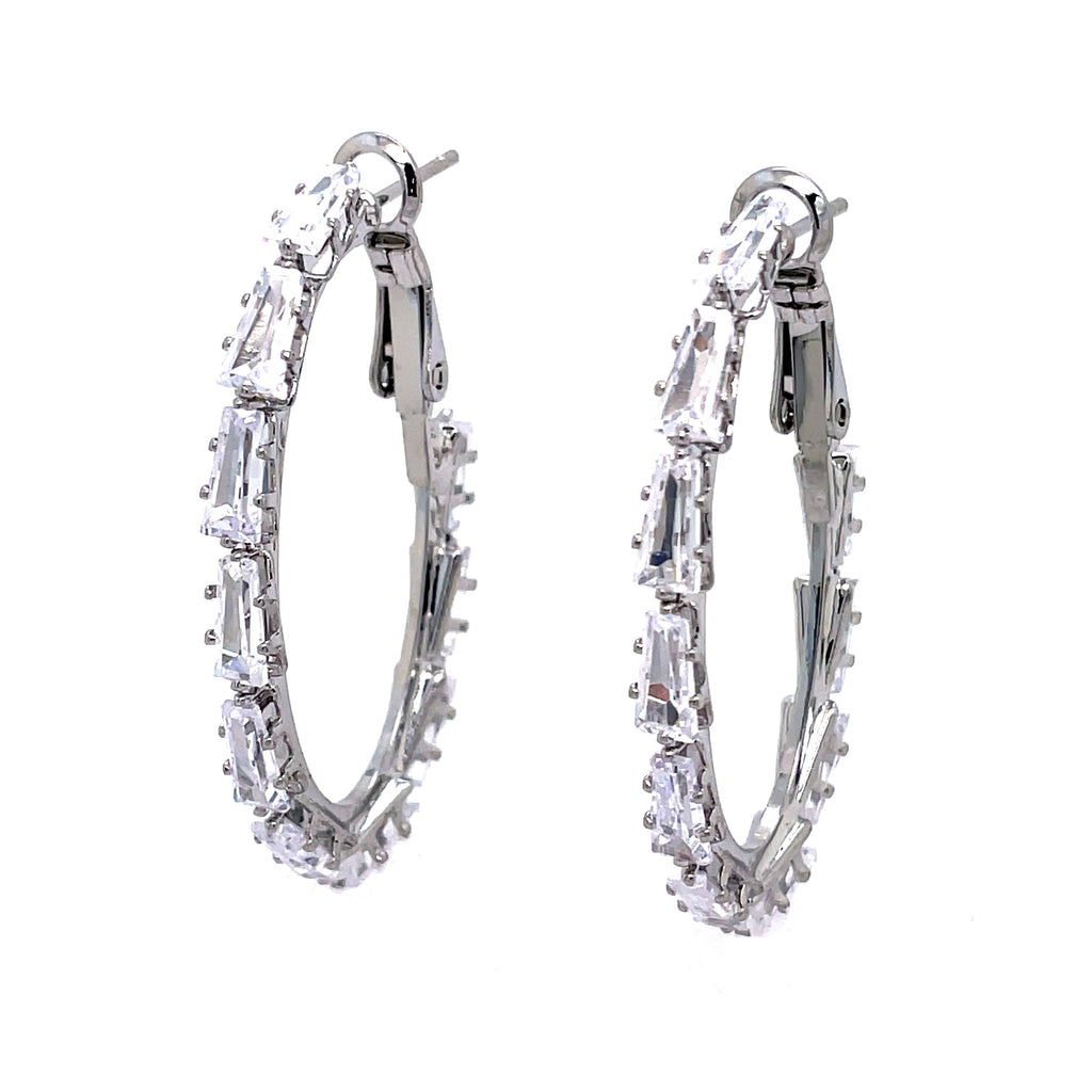 Silver Oval Baguette Hoops