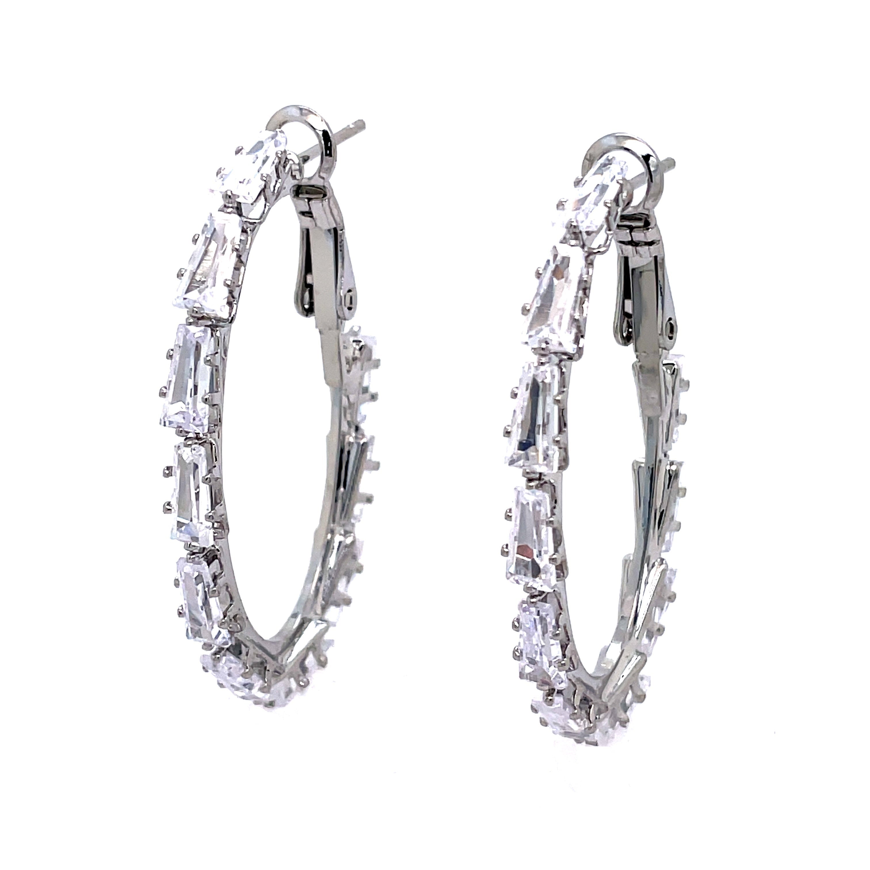 Silver Oval Baguette Hoops
